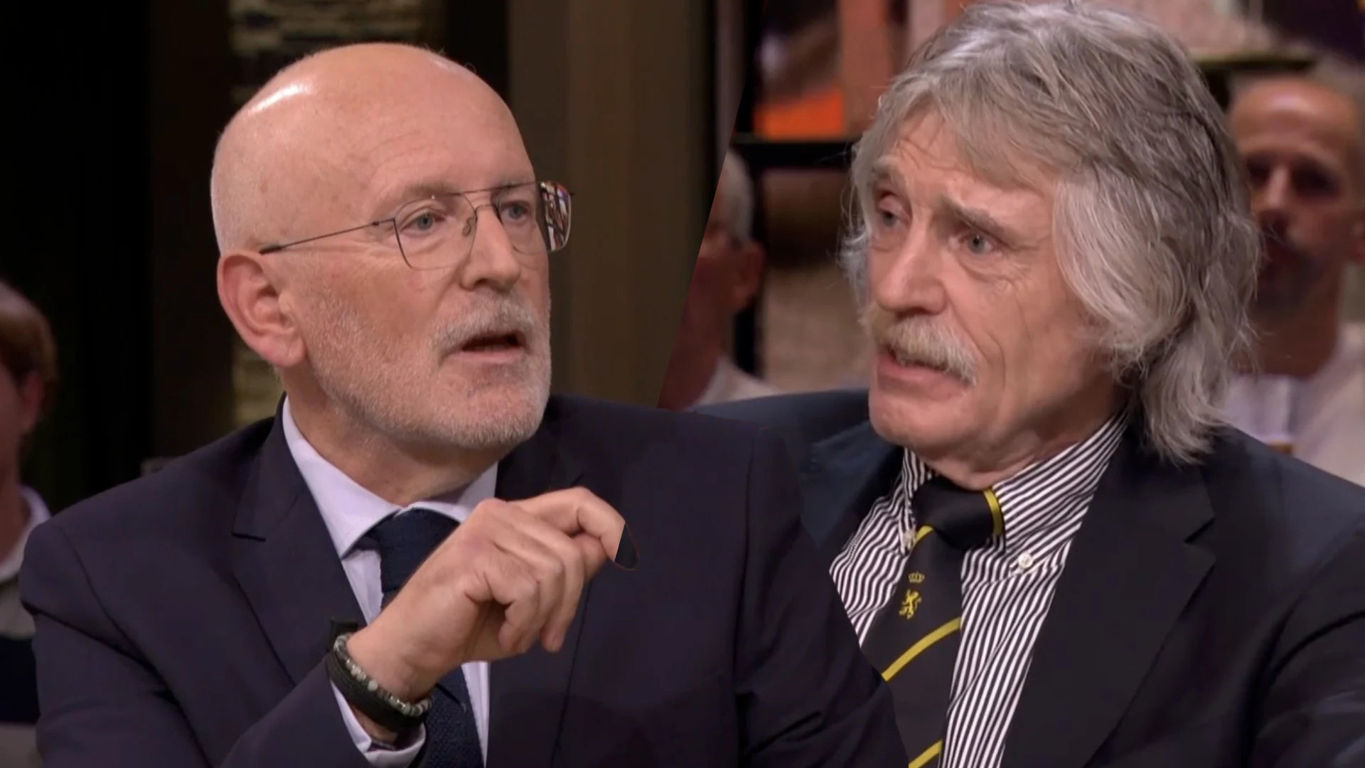 Johan Derksen en Frans Timmermans in discussie over migratie: 'De mensen willen het niet!'