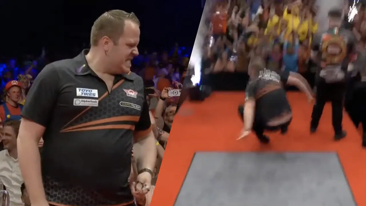 Video: hakkende Dirk van Duijvenbode stampt verder na uitglijder tijdens opkomst 