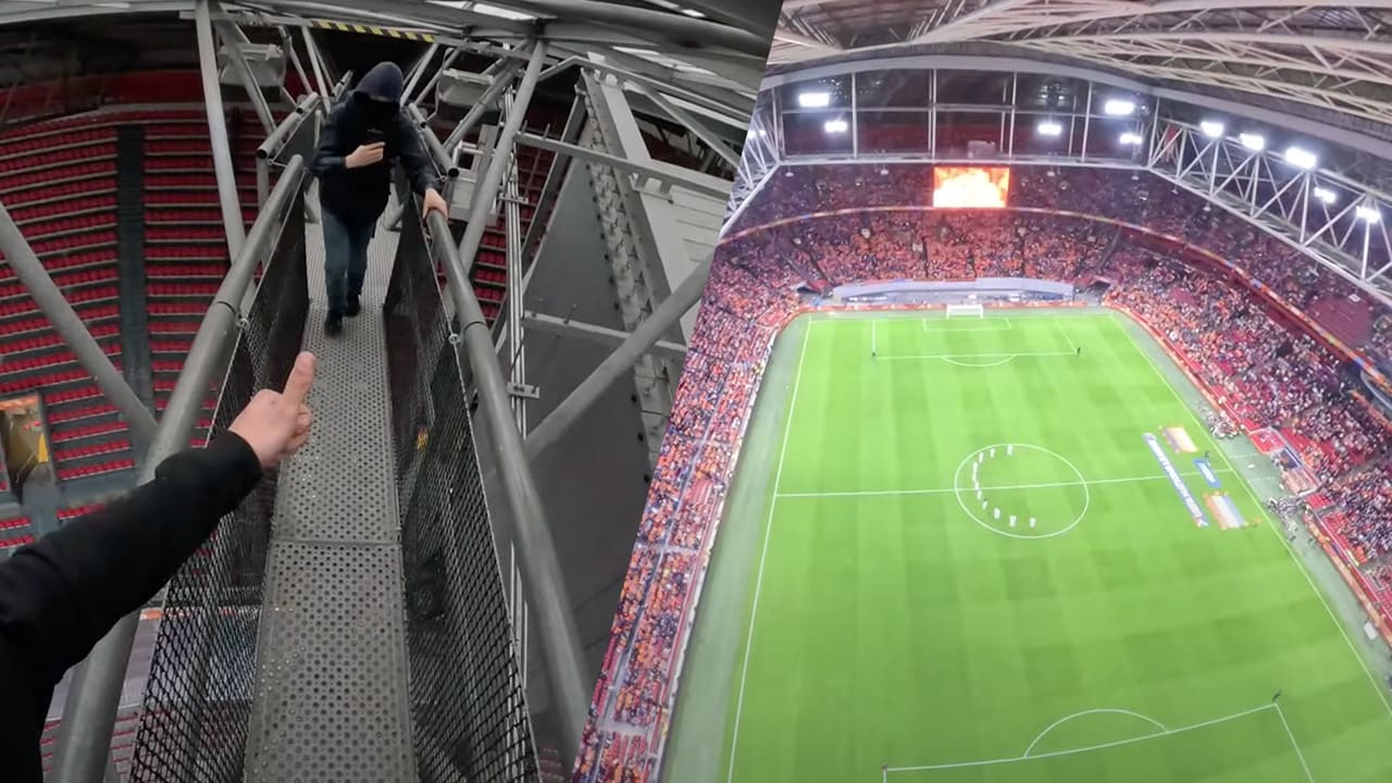 Bizarre beelden: mannen beklimmen Johan Cruijff ArenA om Nations League-duel te bekijken