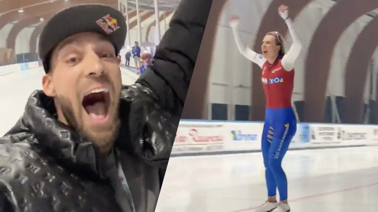 Video: Kjeld Nuis door het dolle heen bij schaatsclash Joy Beune en Jenning de Boo: 'Pak hem!'
