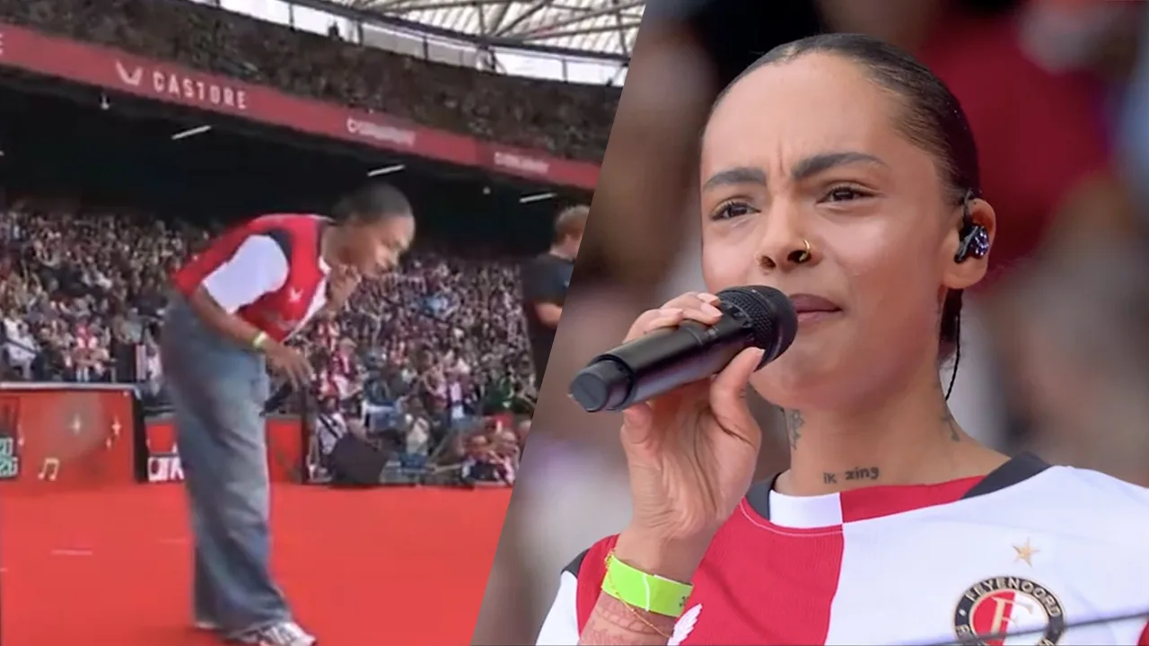Zangeres Zoë Livay compleet de mist in tijdens Feyenoord Festival en reageert ludiek op kritiek