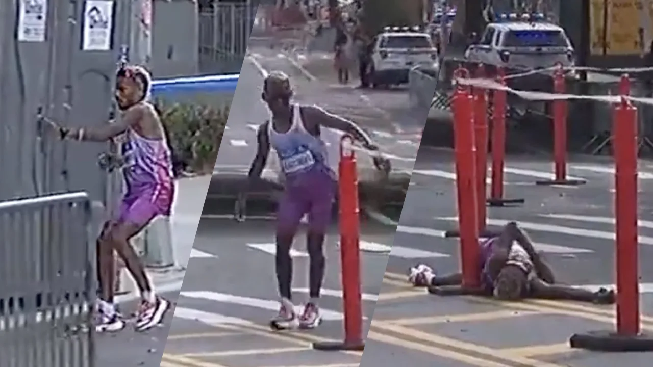 Video: Leider marathon New York bezoekt wc en stort even later ter aarde