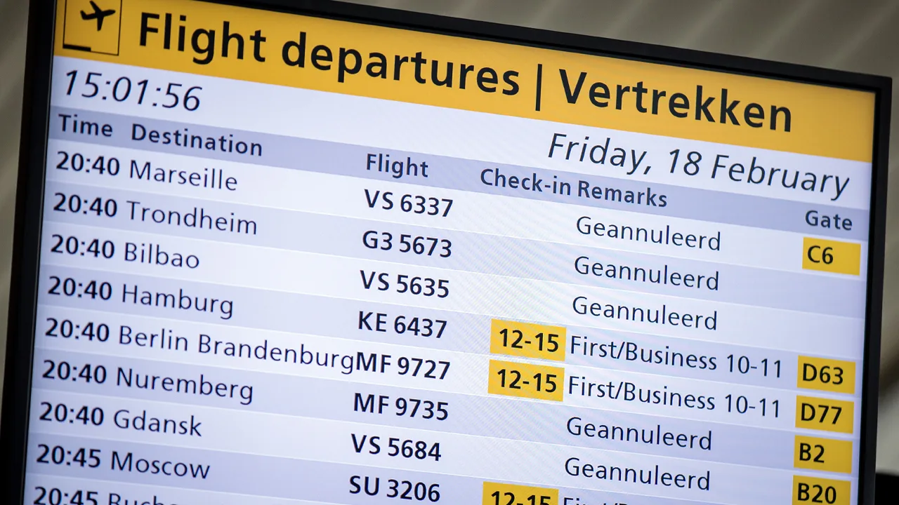Schiphol annuleert opnieuw vluchten door nieuwe storm Franklin