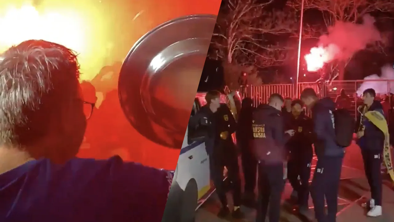 VIDEO: Meer dan honderd Cambuur-fans blijven tot na 2.00 wachten op spelersbus met vuurwerk