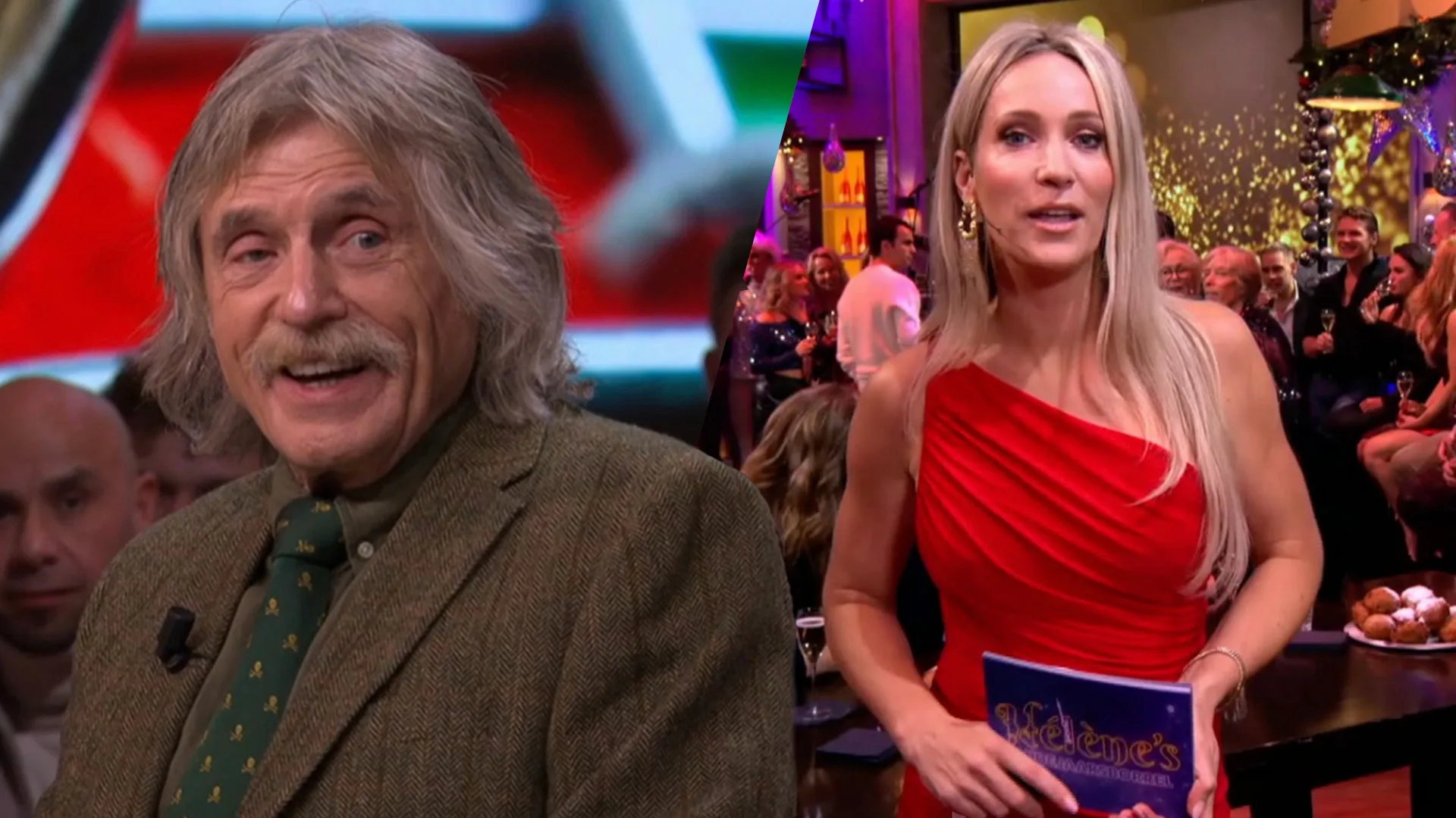 Hélène ontving mailtje van Johan na het zien van Hélène's Oudejaarsborrel: 'Geil jurkje!'