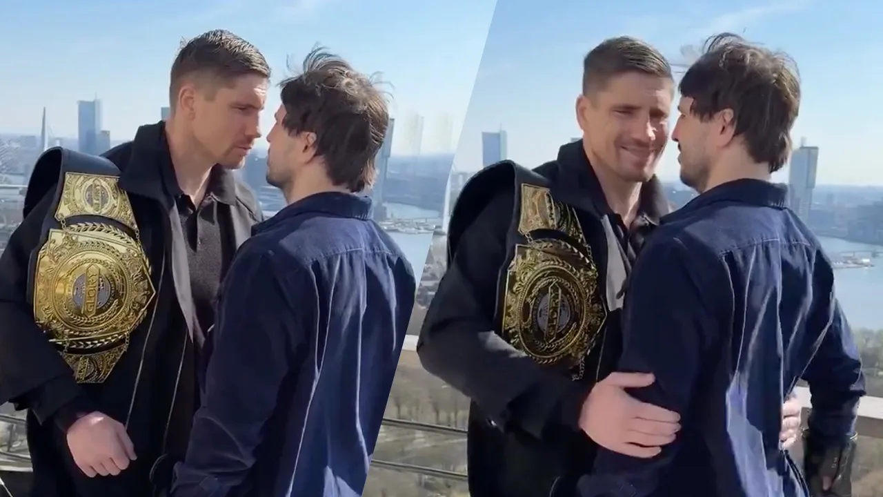 Video: Tegenstander Rico Verhoeven gaat op zijn tenen staan tijdens eerste staredown