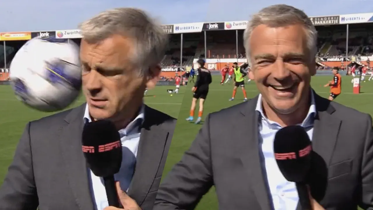 Koekoek! ESPN-verslaggever Christian Willaert krijgt vol bal in z'n gezicht