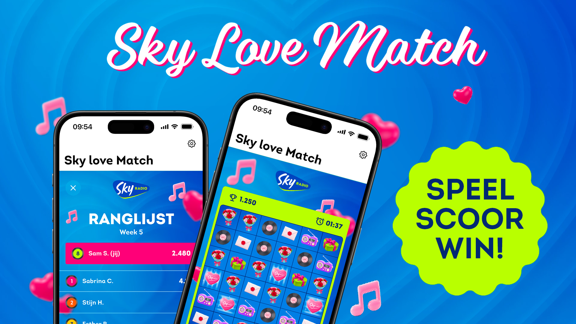 Nieuw in de Sky Radio-app: Sky Love Match (speel & win!) 🎮💕