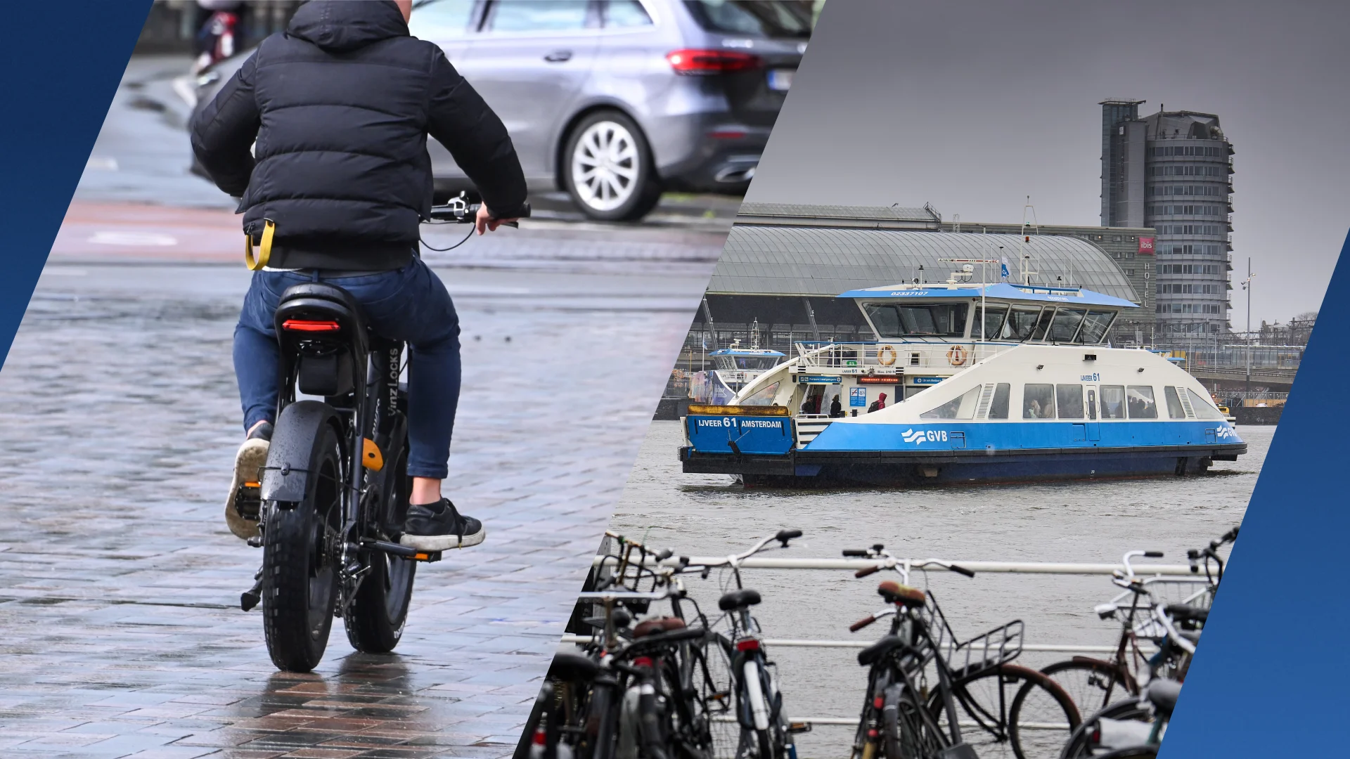 Pont vaart tegen kade in Amsterdam na verblinding fatbike-lamp