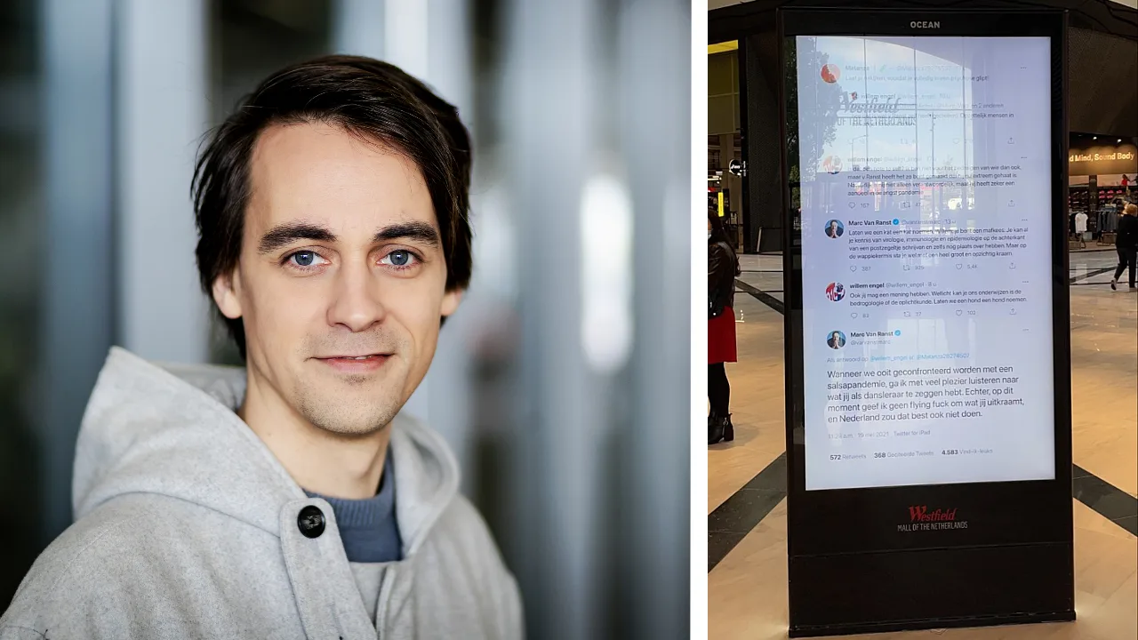 Twitterruzie tussen bedreigde viroloog en Willem Engel te zien op 2.000 reclameborden