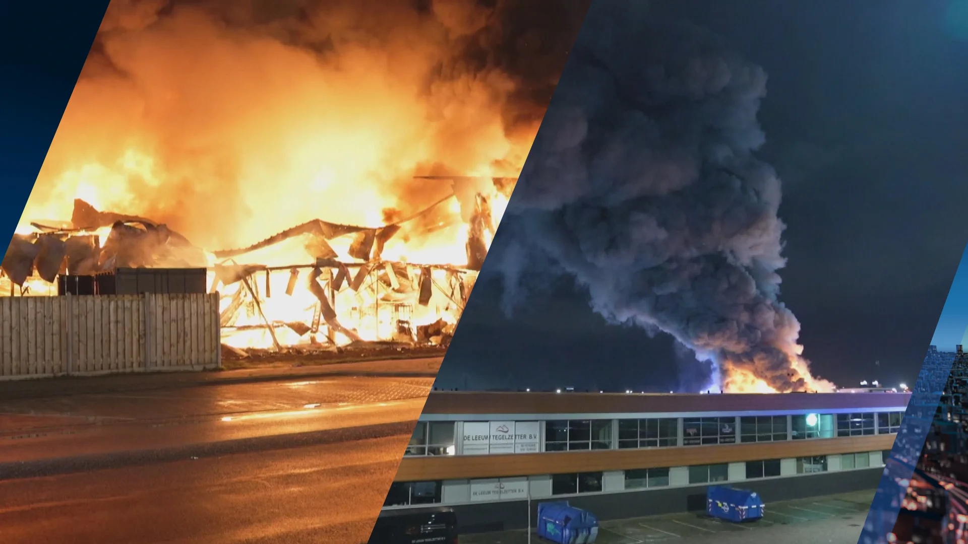 Zeer grote brand in bedrijfspand Hoogvliet, rook trekt over A15