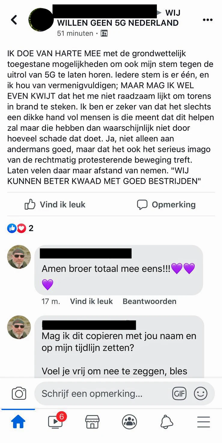 Anti-5G-Facebookers verheerlijken brandstichting zendmasten: 'Steek alles wat ermee te maken heeft in brand'