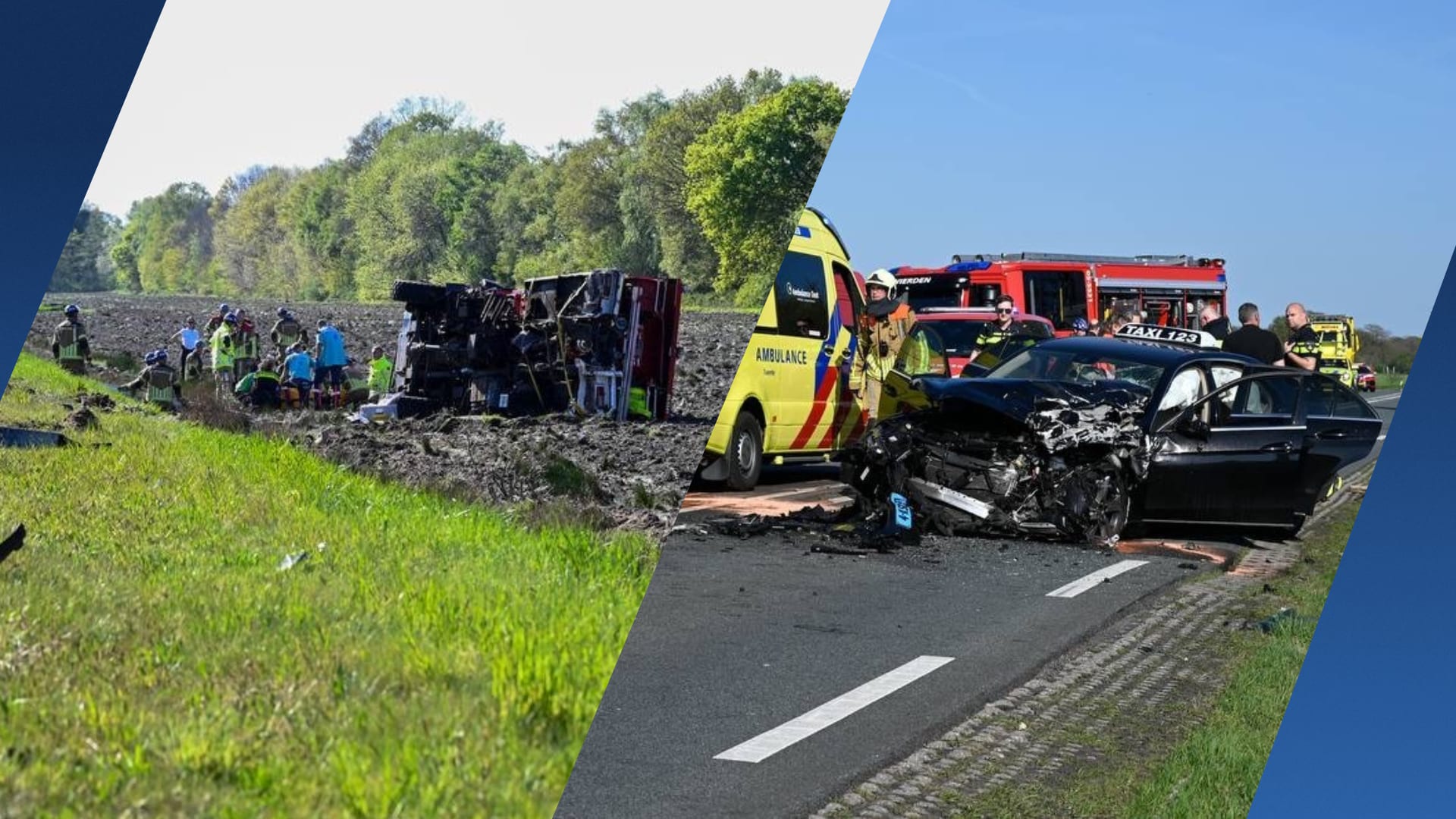 Vijf gewonden na botsing tussen brandweerauto en taxi op N35 bij Wierden