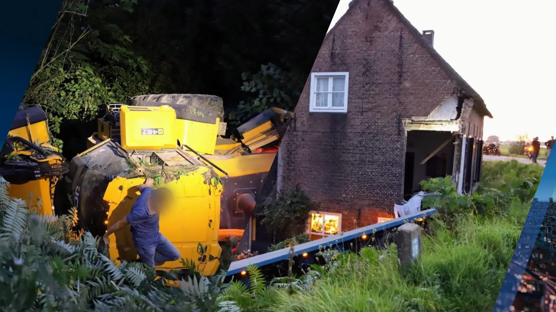 Shovel duikelt van dijk en boort zich door woning: heel stuk woonkamer weggerukt