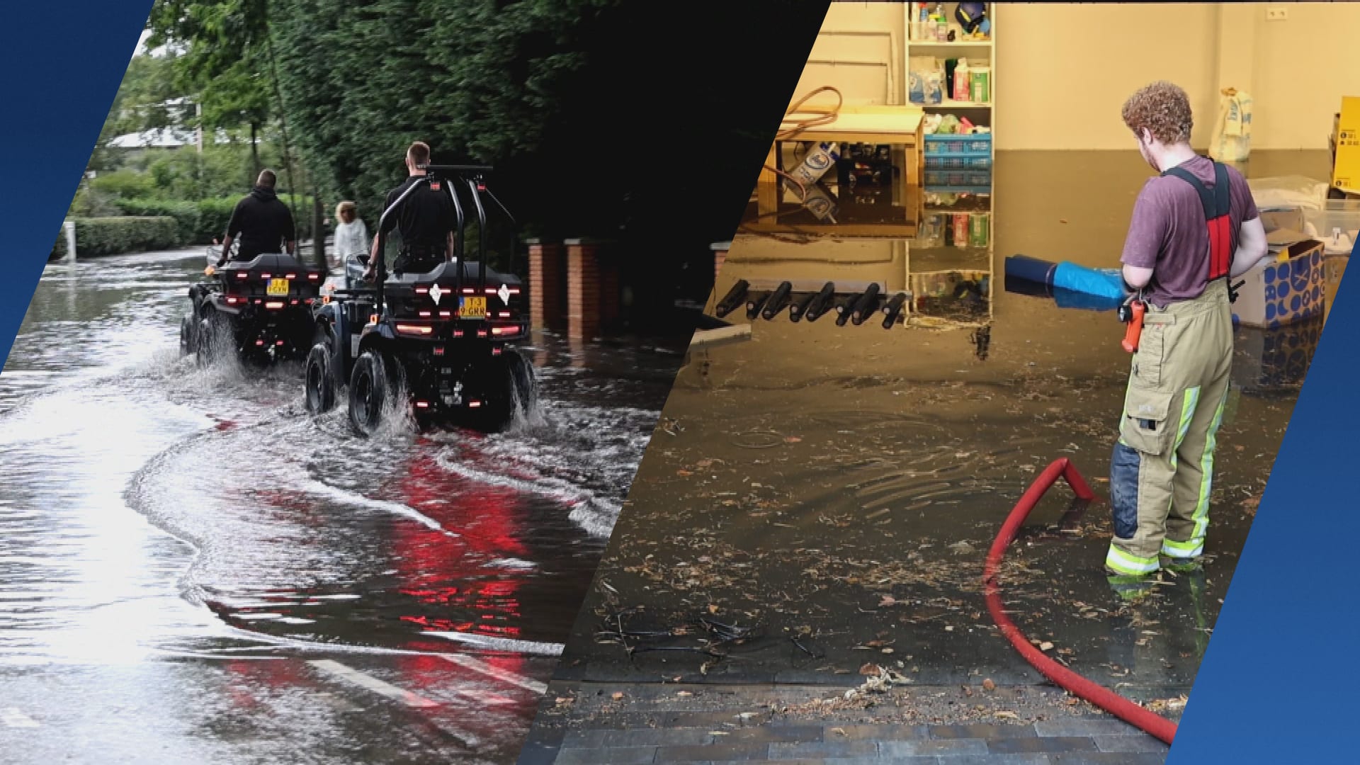 Straten en garages in Zandvoort blank door hoosbui: water tot 50 cm hoog