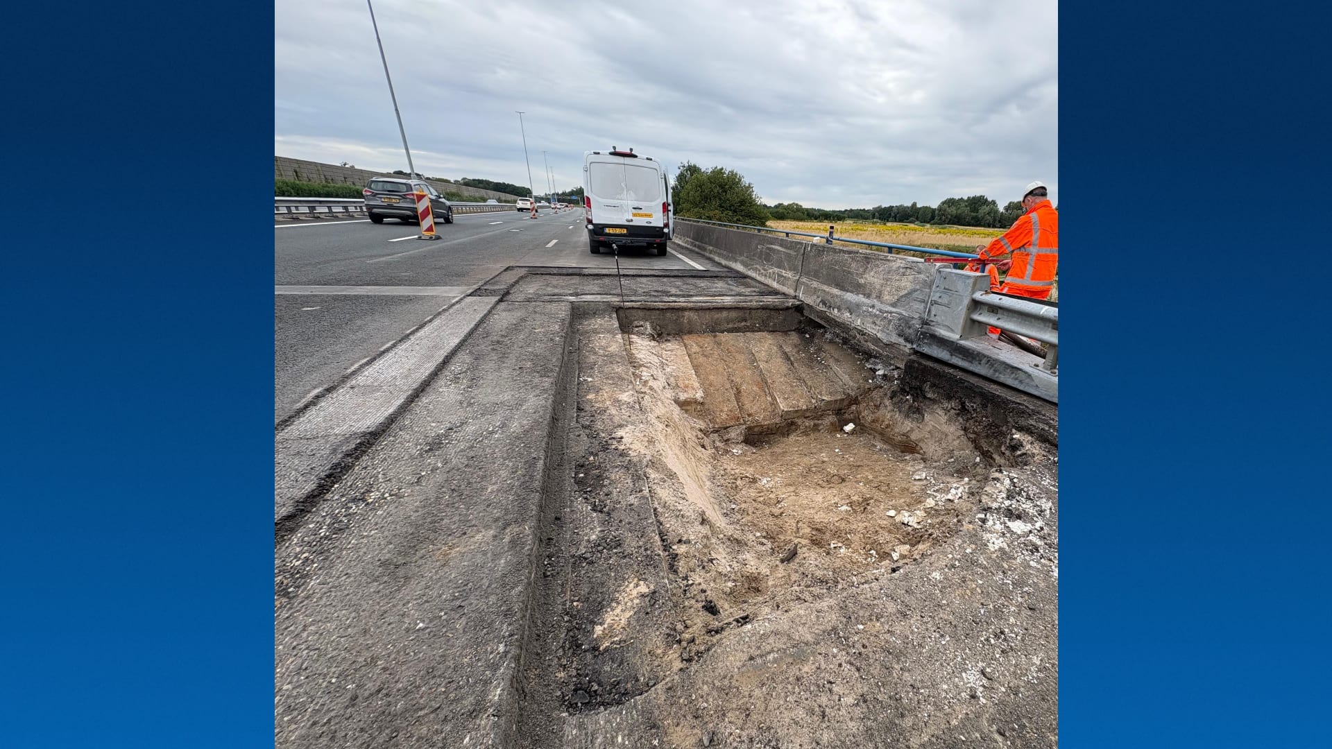 Verzakking asfalt op A2 bij Boxtel, hinder en vertraging door noodreparatie