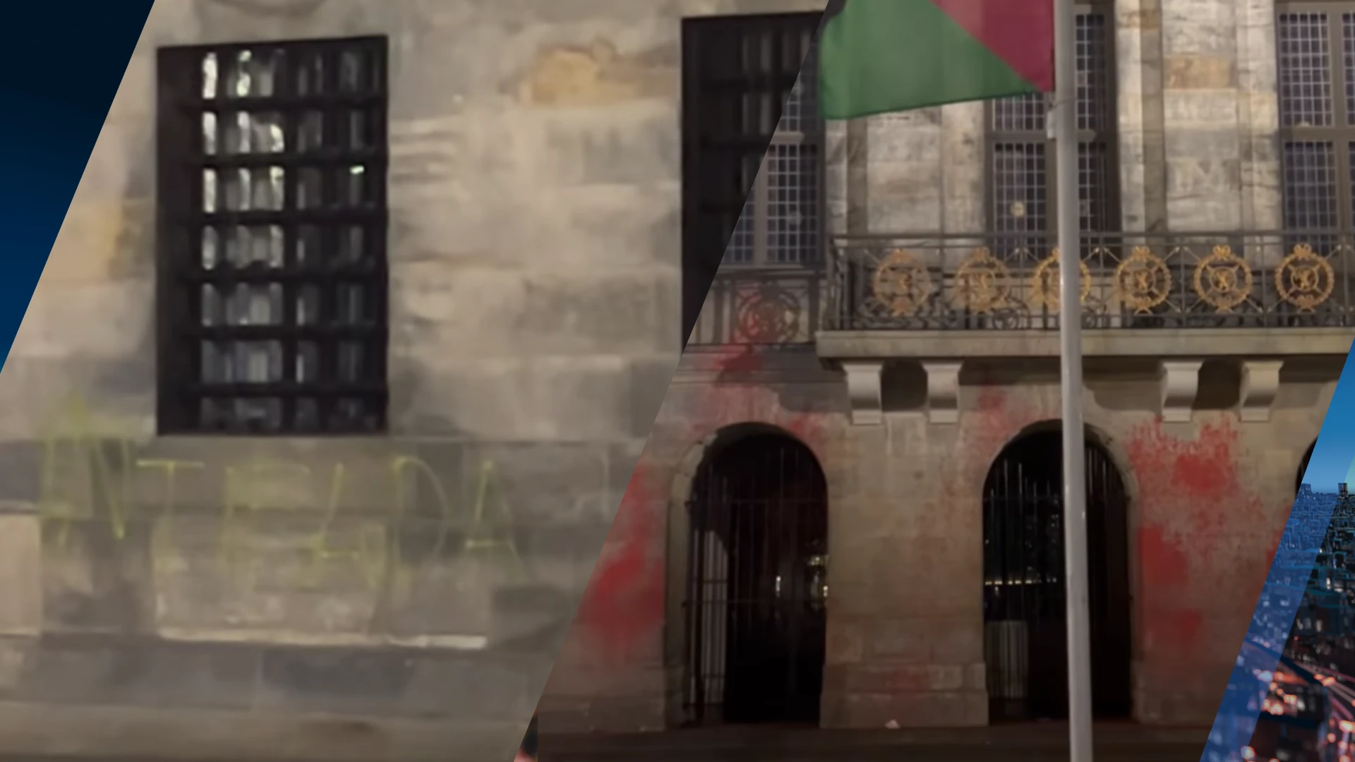 Paleis op de Dam beklad met verf door pro-Palestijnse activisten