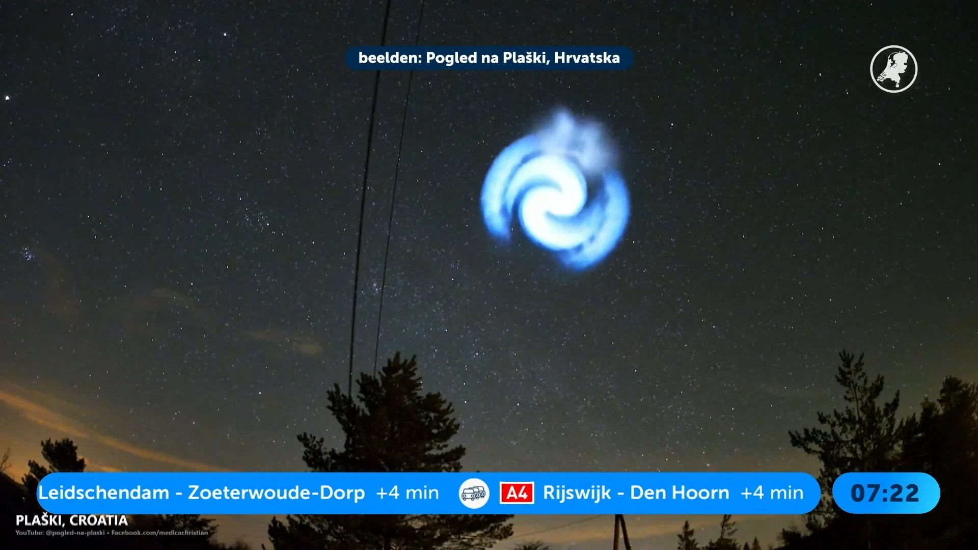 Spiraalvormig lichtverschijnsel aan hemel waargenomen