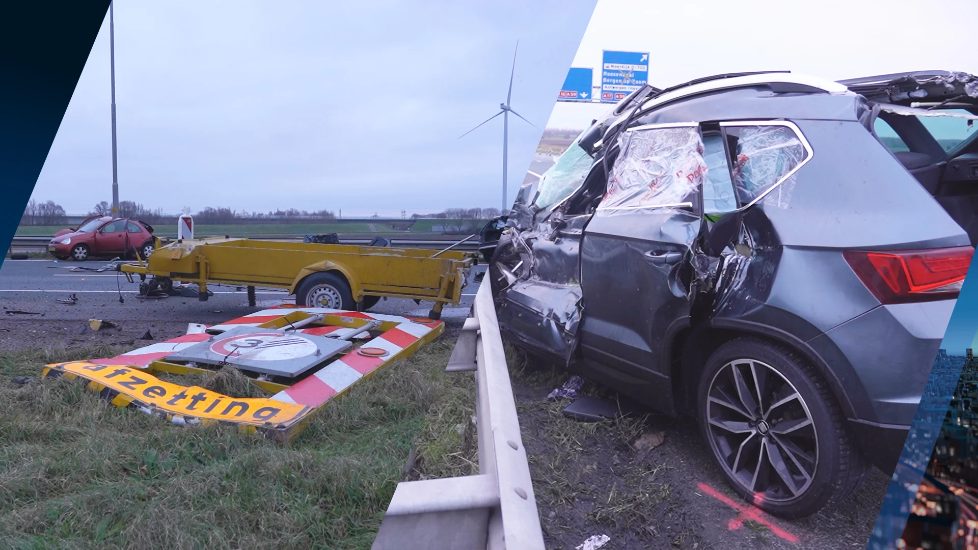 Drie gewonden bij ongeval op A16, spinnende auto knalt op pijlwagen