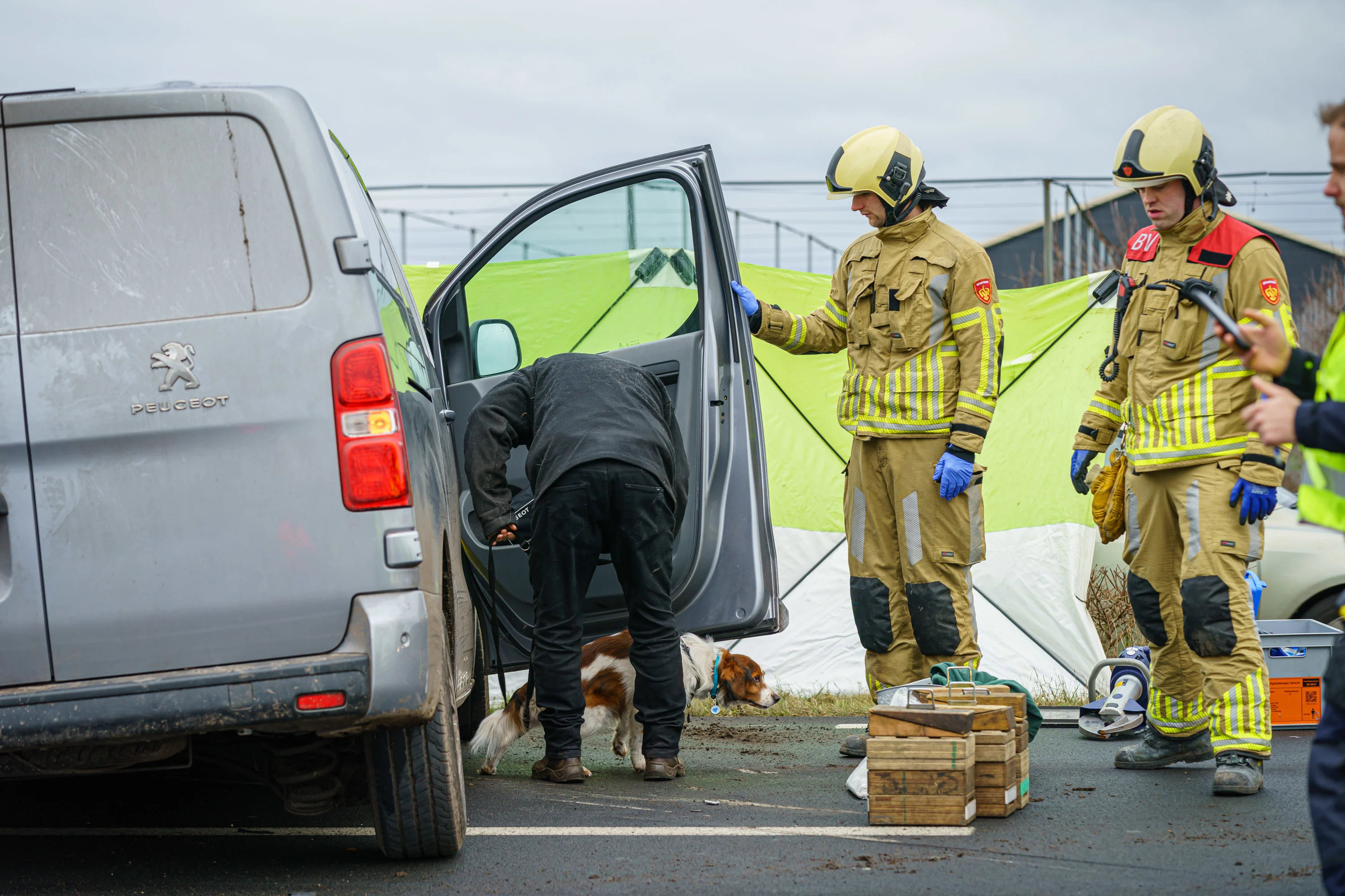 Acht honden met schrik vrij bij ongeval met busje van uitlaatservice