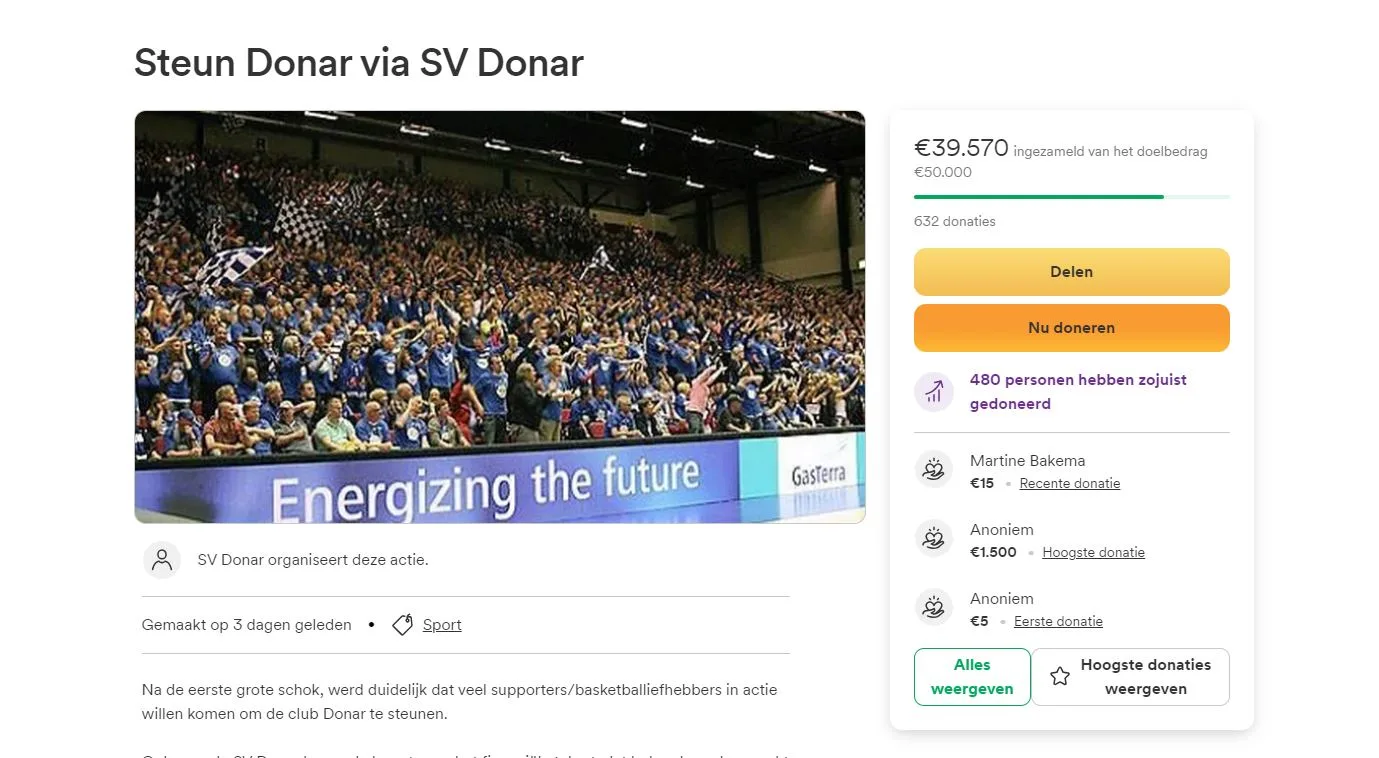 Streefbedrag crowdfunding basketbalclub Donar heel snel gehaald: 'We gaan het redden'
