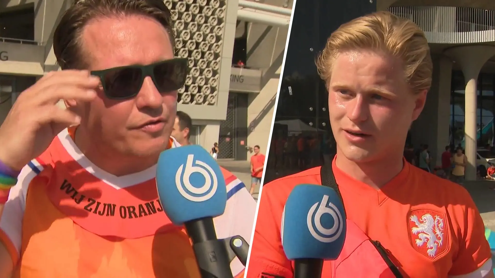 'Oranjefan de cel in om regenboogvlag'