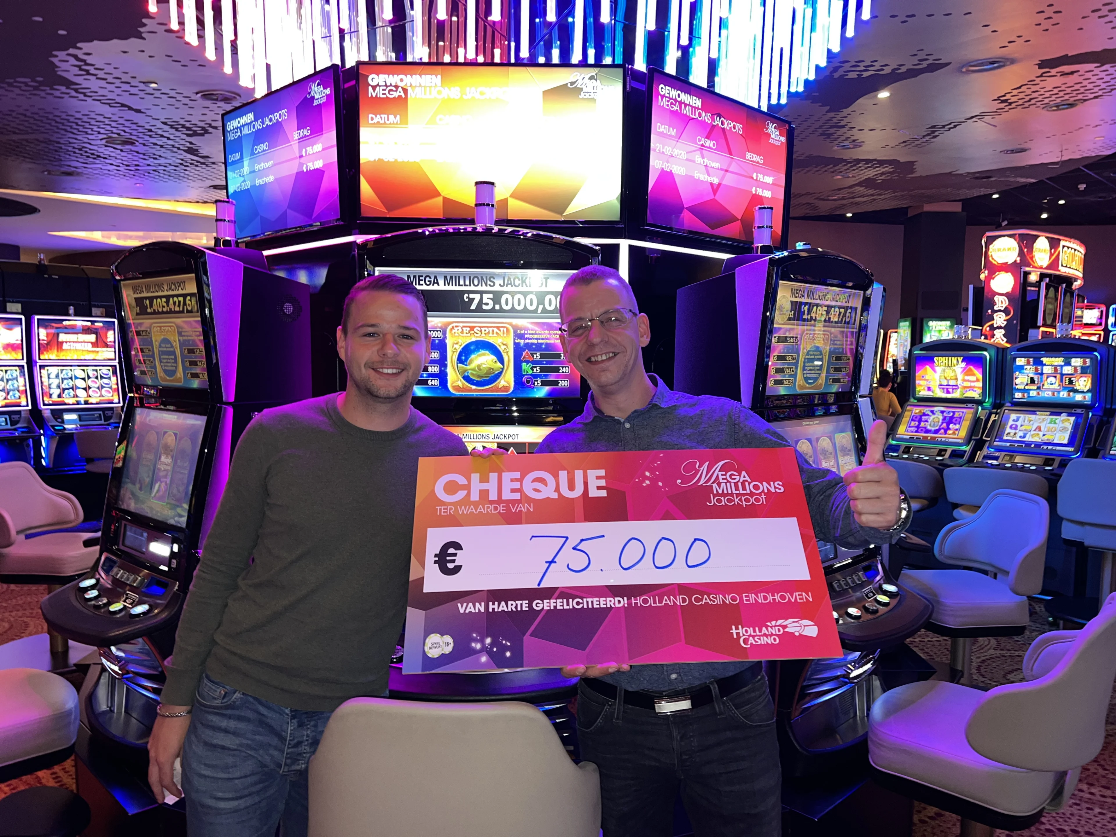 Man zet slechts 1 euro in bij Eindhovens casino en wint jackpot van 75.000 euro