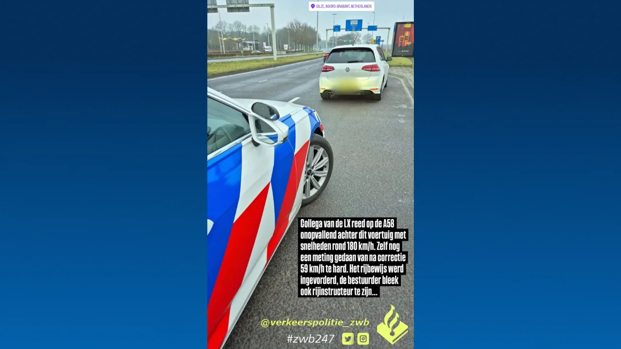 Rijinstructeur moet rijbewijs inleveren na dollemans rit op A58