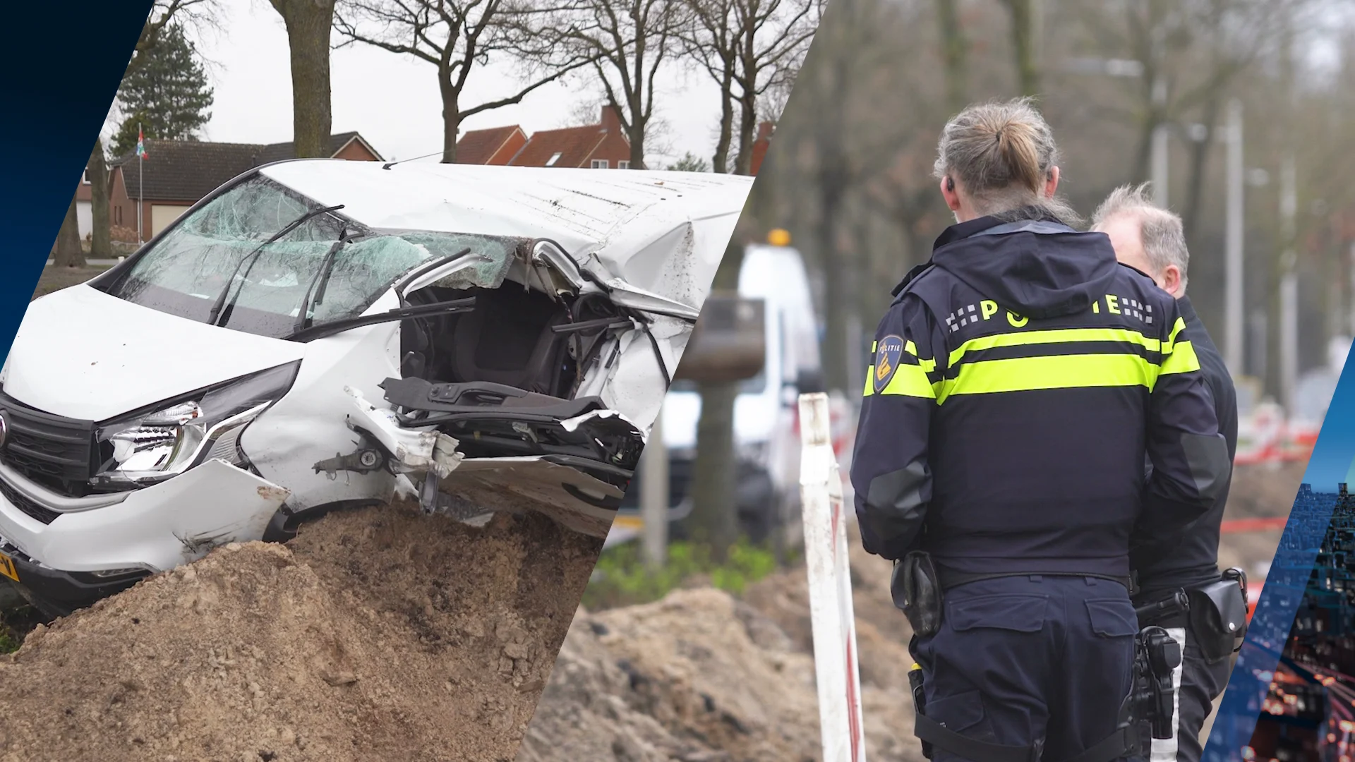 Twee gewonden na ongeluk tussen bestelbus, Porsche en graafmachine in Groningen 