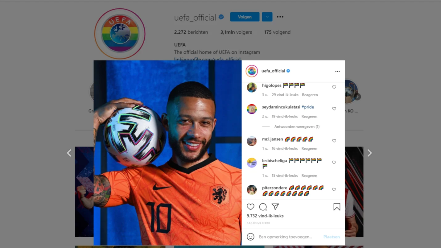 UEFA op social media door Nederlanders gebombardeerd met regenboog emoji's