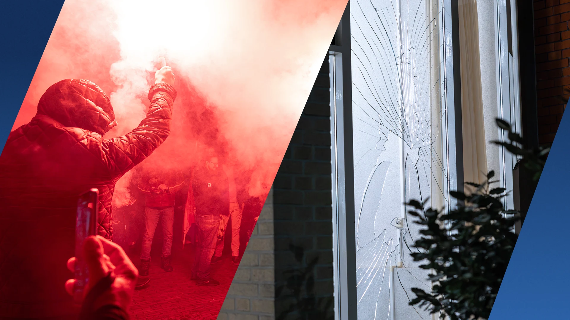 Ruit van gemeentehuis Uitgeest gesneuveld door vuurwerk bij protest