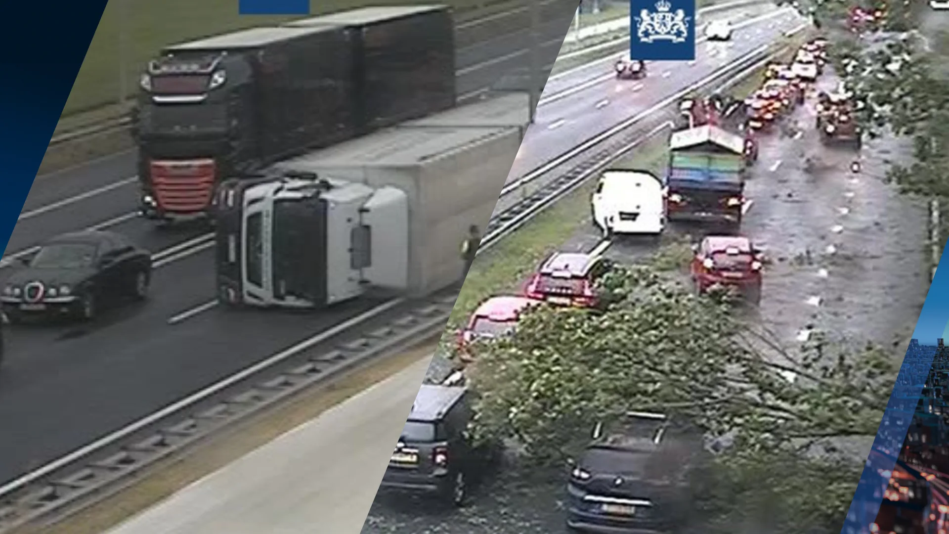 Snelwegen afgesloten: vrachtwagen omver geblazen en bomen omgevallen