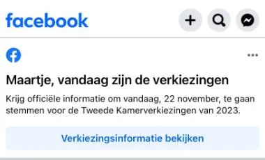Facebook is een week te vroeg en blundert met bericht: 'Het zijn de verkiezingen'
