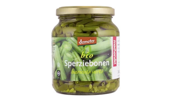 Potten met sperziebonen teruggehaald om glas