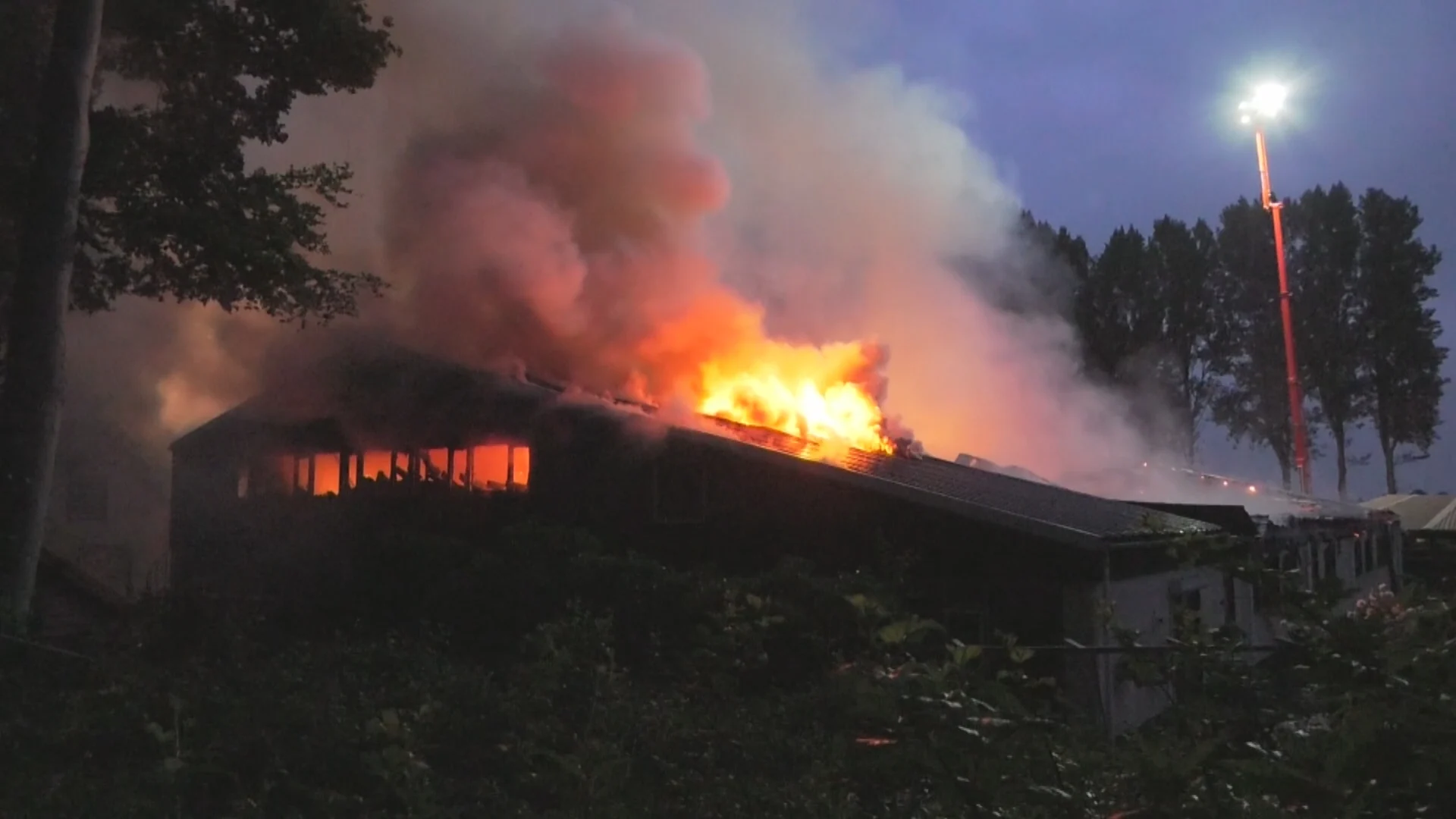 Grote brand legt manege in Doorwerth in as, alle paarden gered