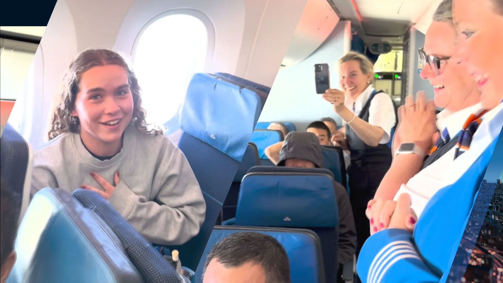 Sjimmy (17) hoort via vliegtuigintercom dat ze geslaagd is 