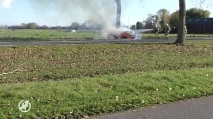 Auto botst in Hellevoetsluis tegen boom en vliegt in brand: bestuurder omgekomen