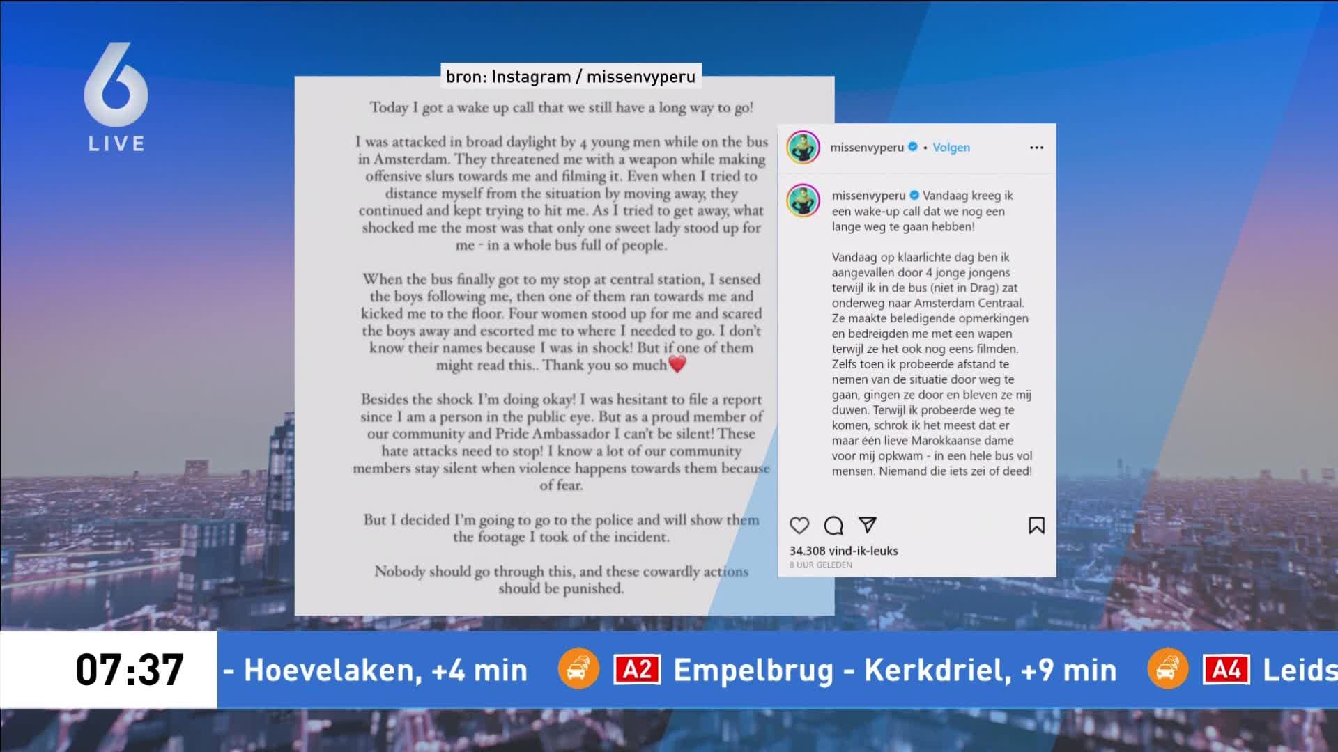 Dragqueen Miss Envy Peru aangevallen door vier jongens