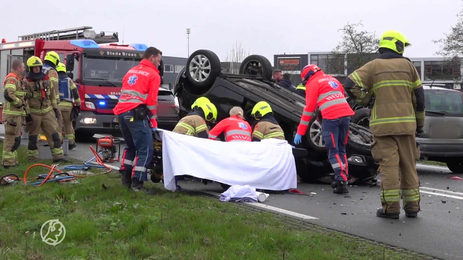 Auto remt voor overstekende eend, kettingbotsing met vijf auto's