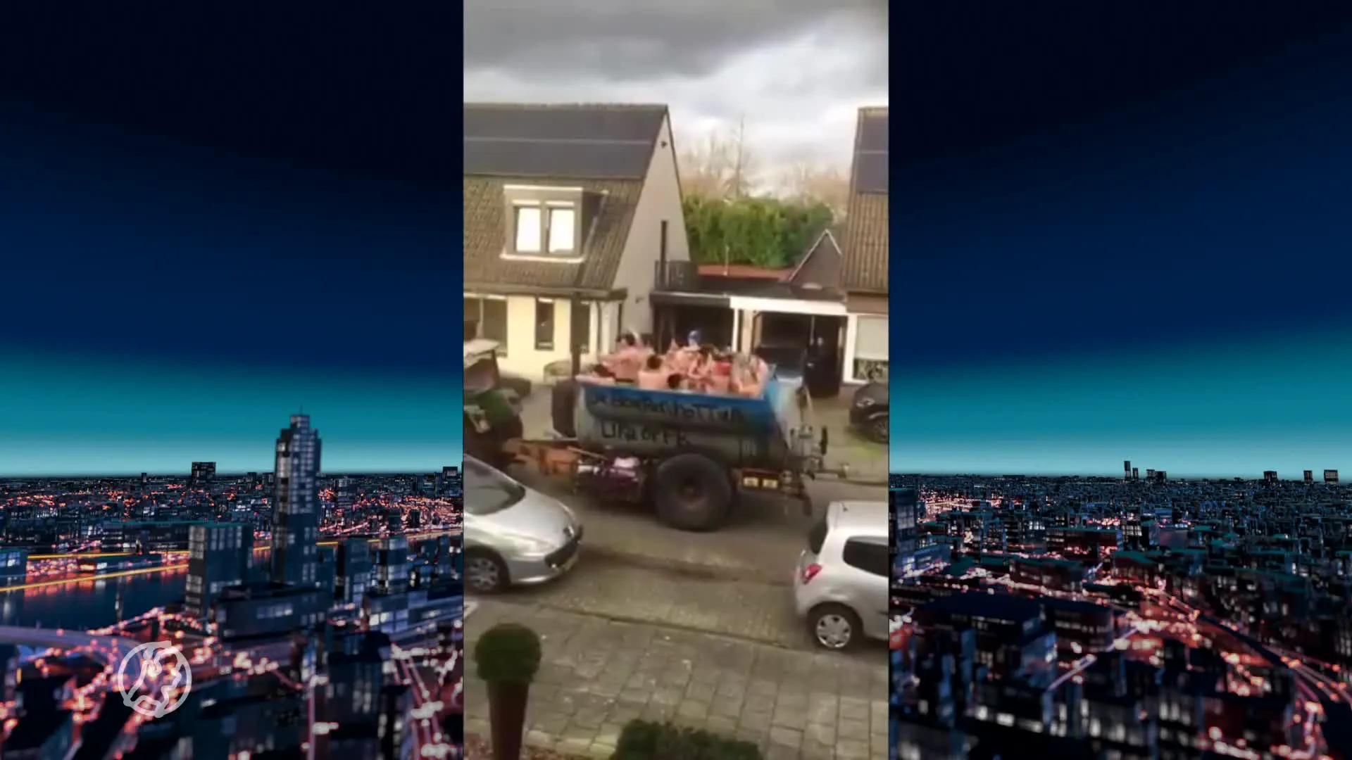 Vriendengroep rijdt met 'giertank-jacuzzi' door straten van Volkel