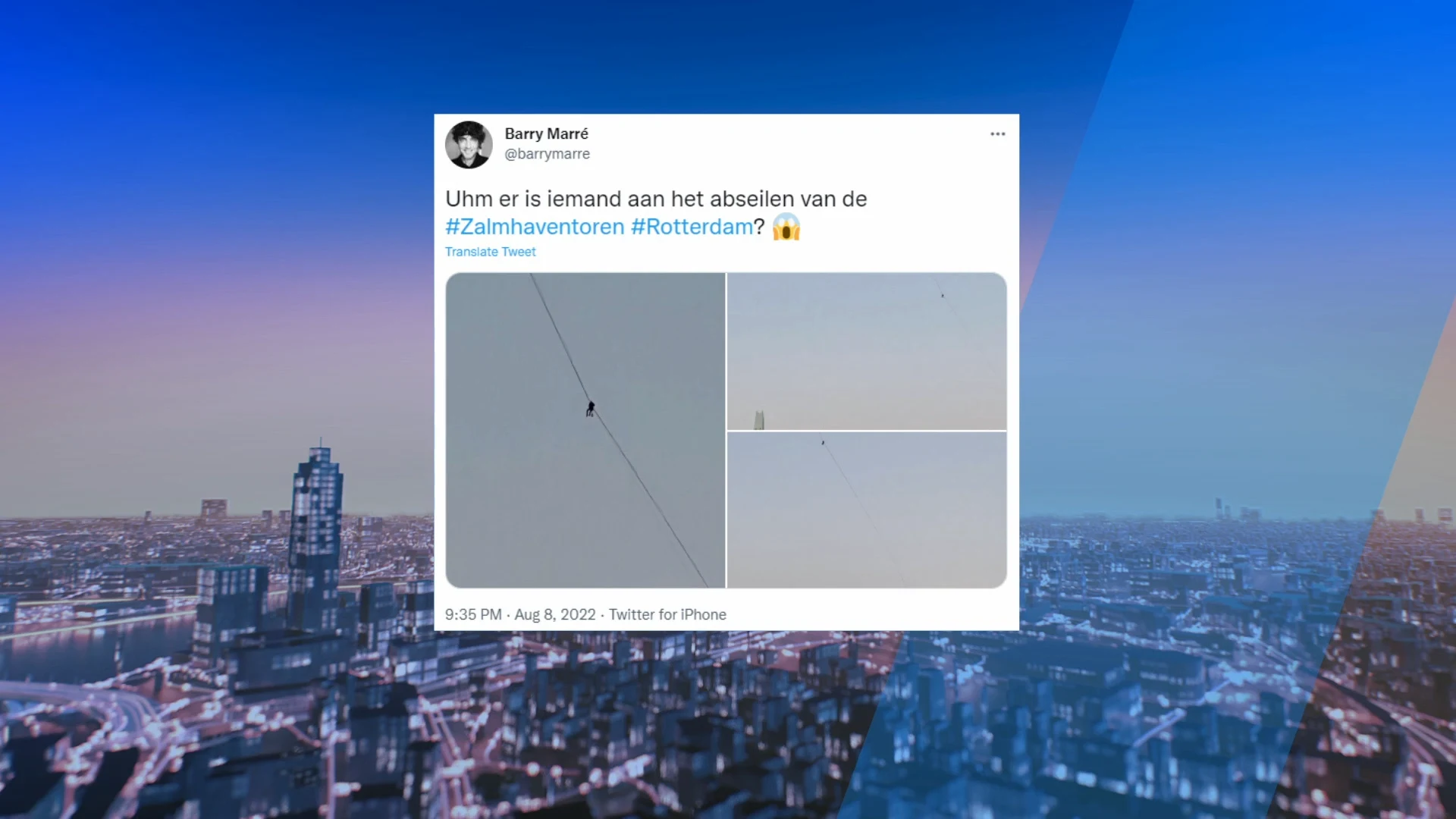 Rotterdam kijkt op van koorddanser tussen twee woontorens