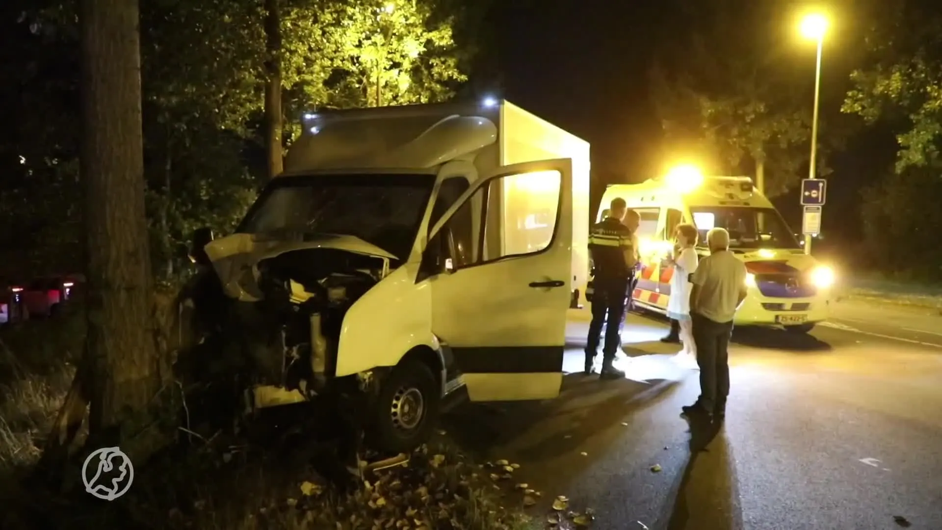 Lachgasrijder zonder rijbewijs knalt met busje op boom
