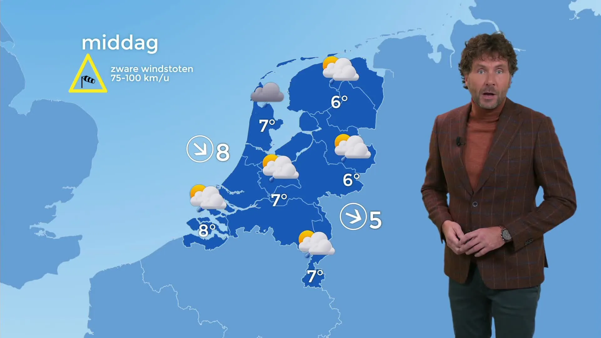 KNMI waarschuwt kustprovincies vrijdag voor zware windstoten