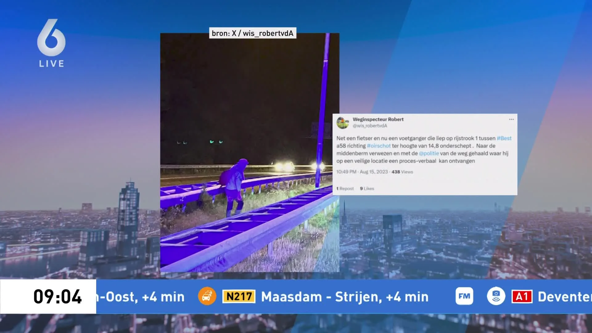 Wandelaar en fietser van A58 geplukt