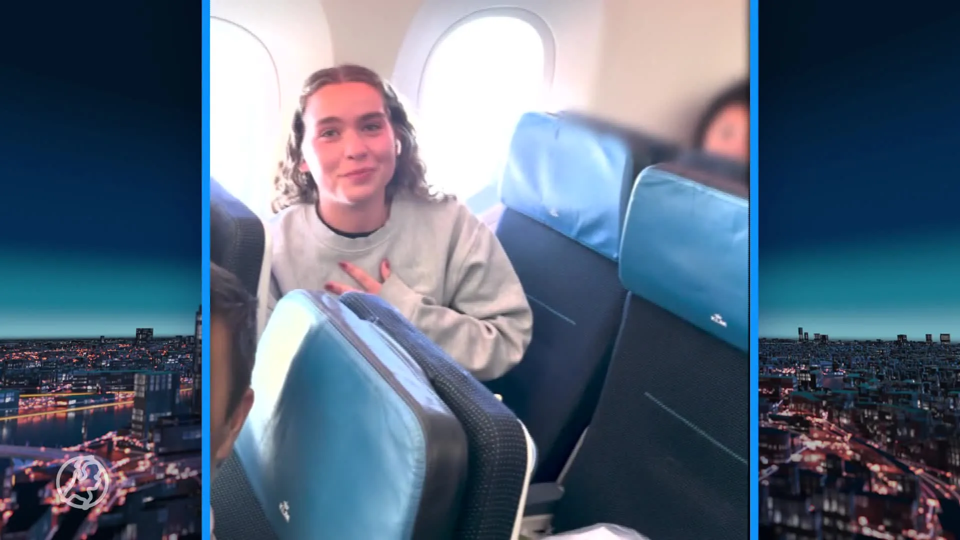 Sjimmy (17) hoort via vliegtuigintercom dat ze geslaagd is