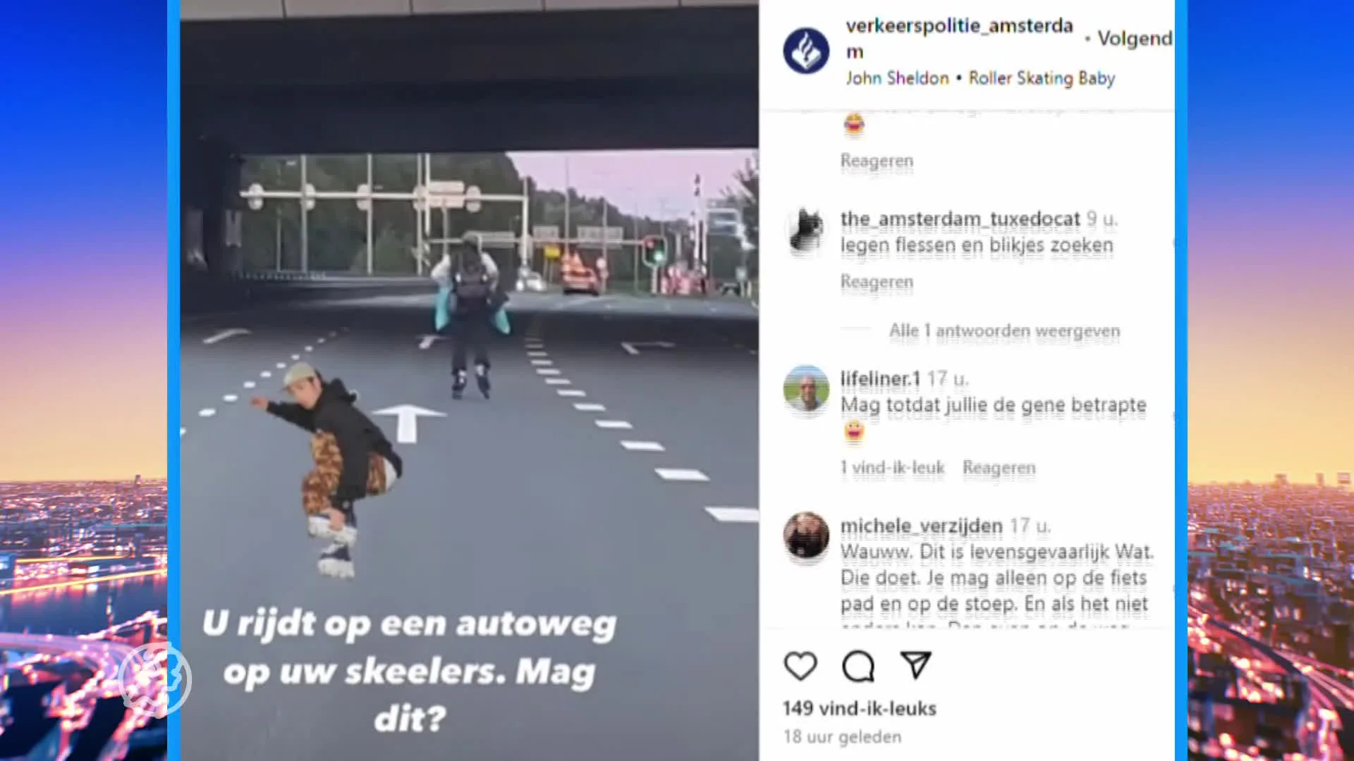 Bizar: waaghals skeelert op weg waar je 70 km/u mag rijden in Amsterdam