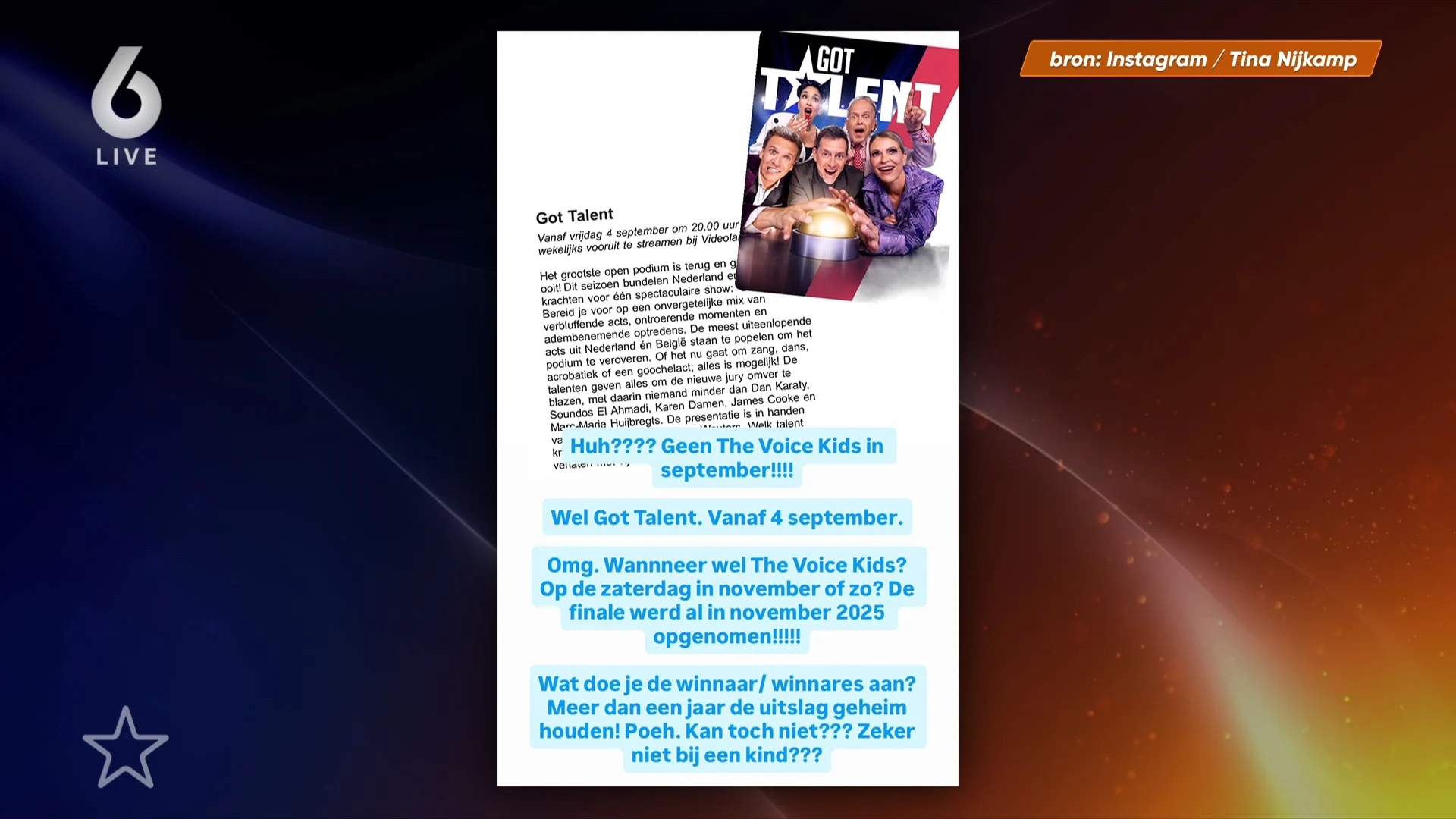 Verbazing over latere startdatum The Voice Kids