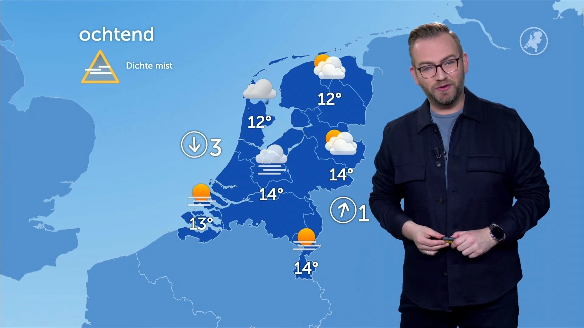Code geel door dichte mist, later kans op pittige buien