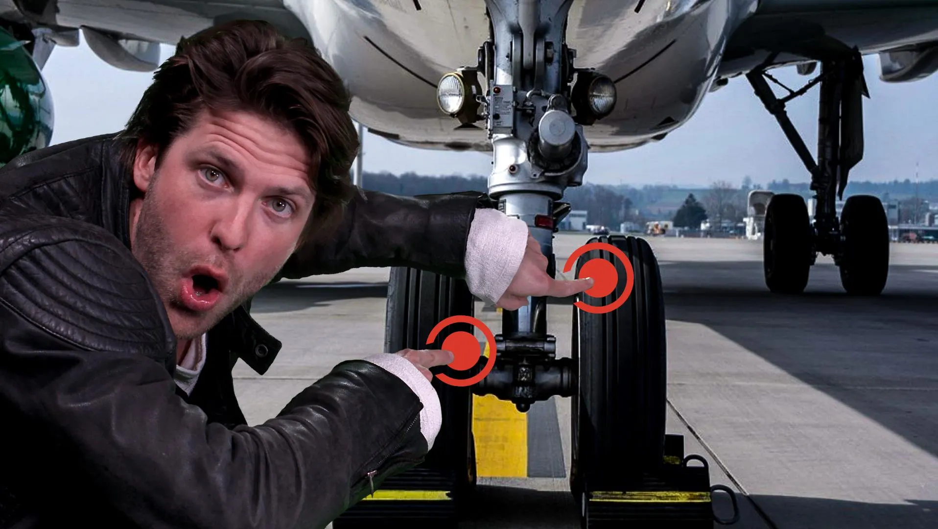 Vliegtuigwiel aantikken