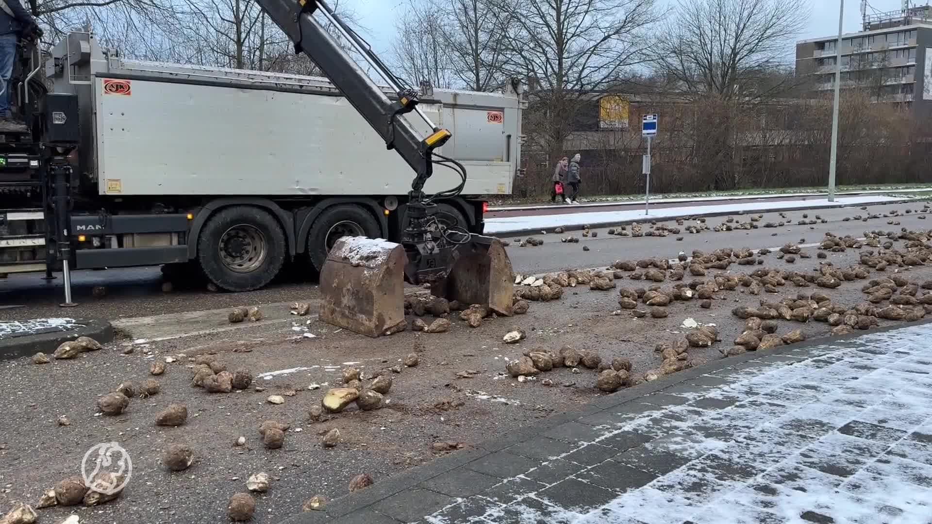 Weg in Maastricht bezaaid met bieten nadat vrachtwagen lading verliest
